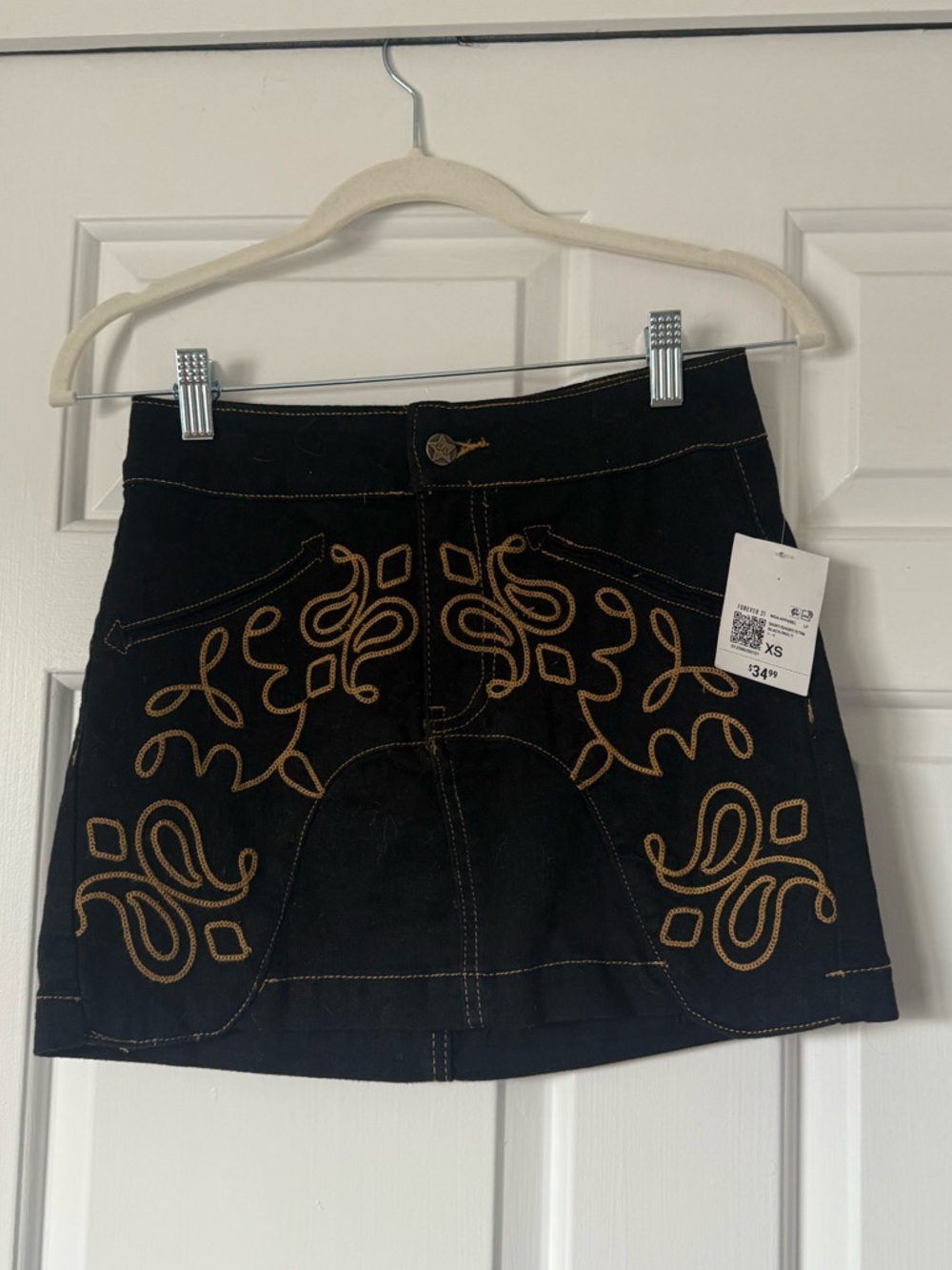 Western Embroidered Mini Skirt with Brown Accents